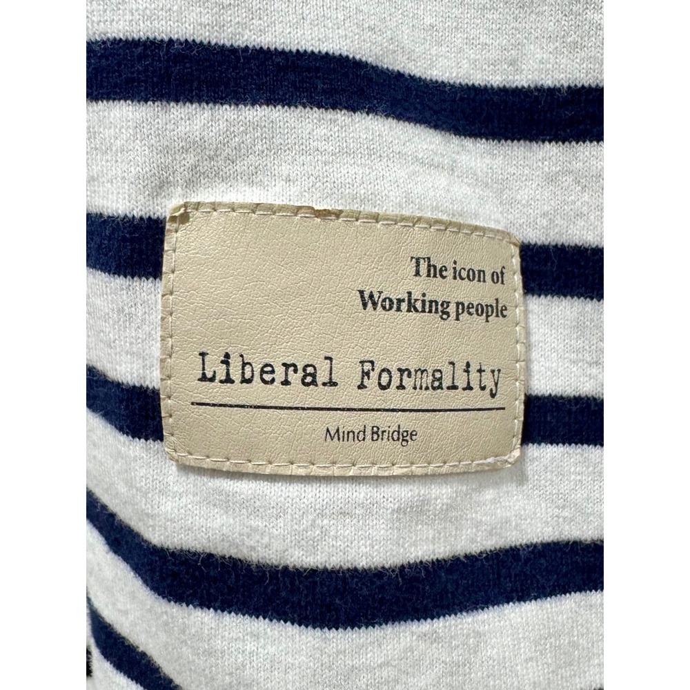 Liberal Formality Mind Bridge Striped T-Shirt White Navy Red Cotton Tee Nautical - Picture 3 of 5